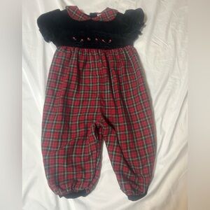 Carter’s Baby Girl 12 Months Velvet Tartan Plaid Jumper Romper Christmas